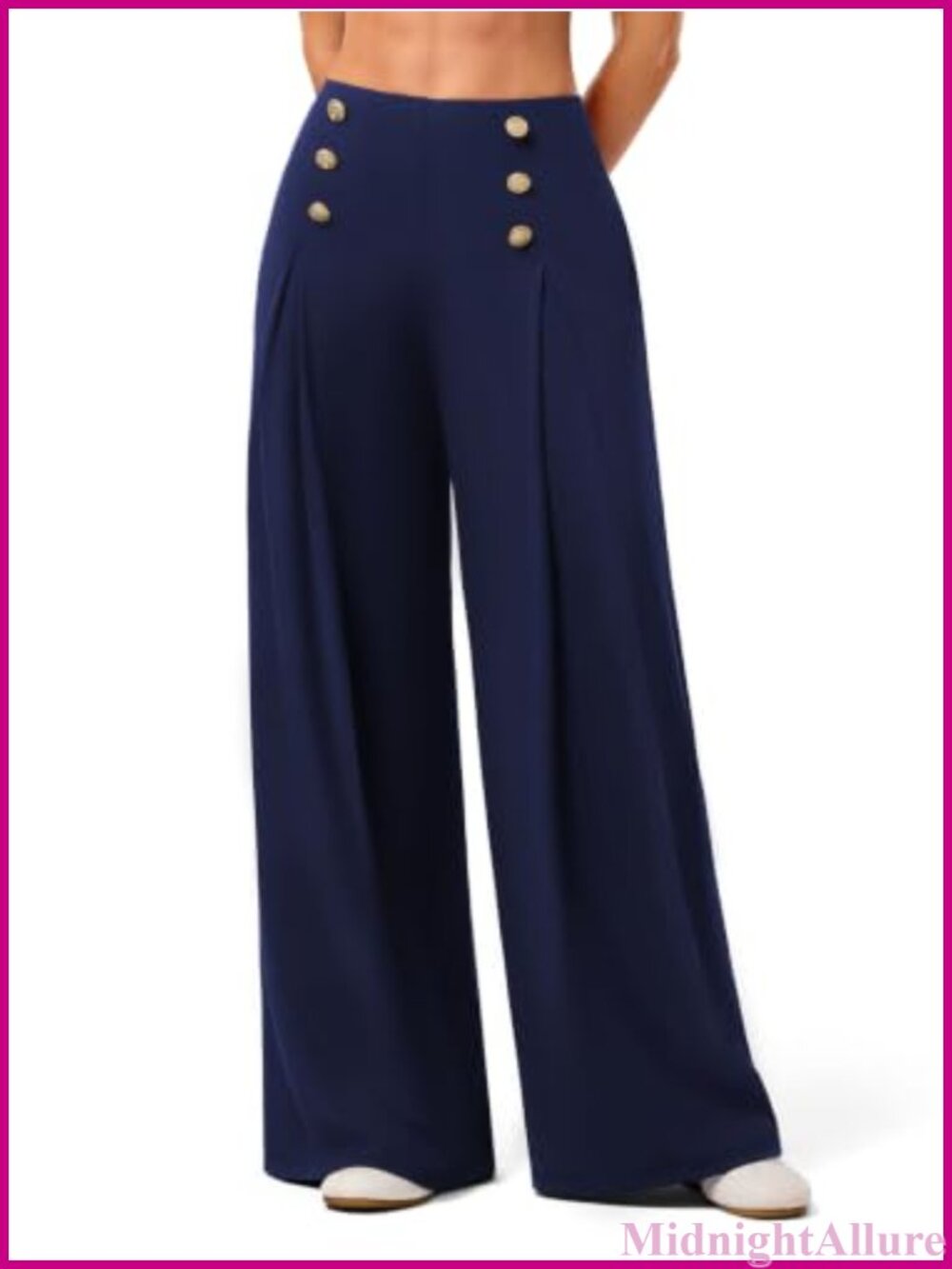 Wide Leg High Waisted Sailor Dress Pants Nylon Stretch Pull On